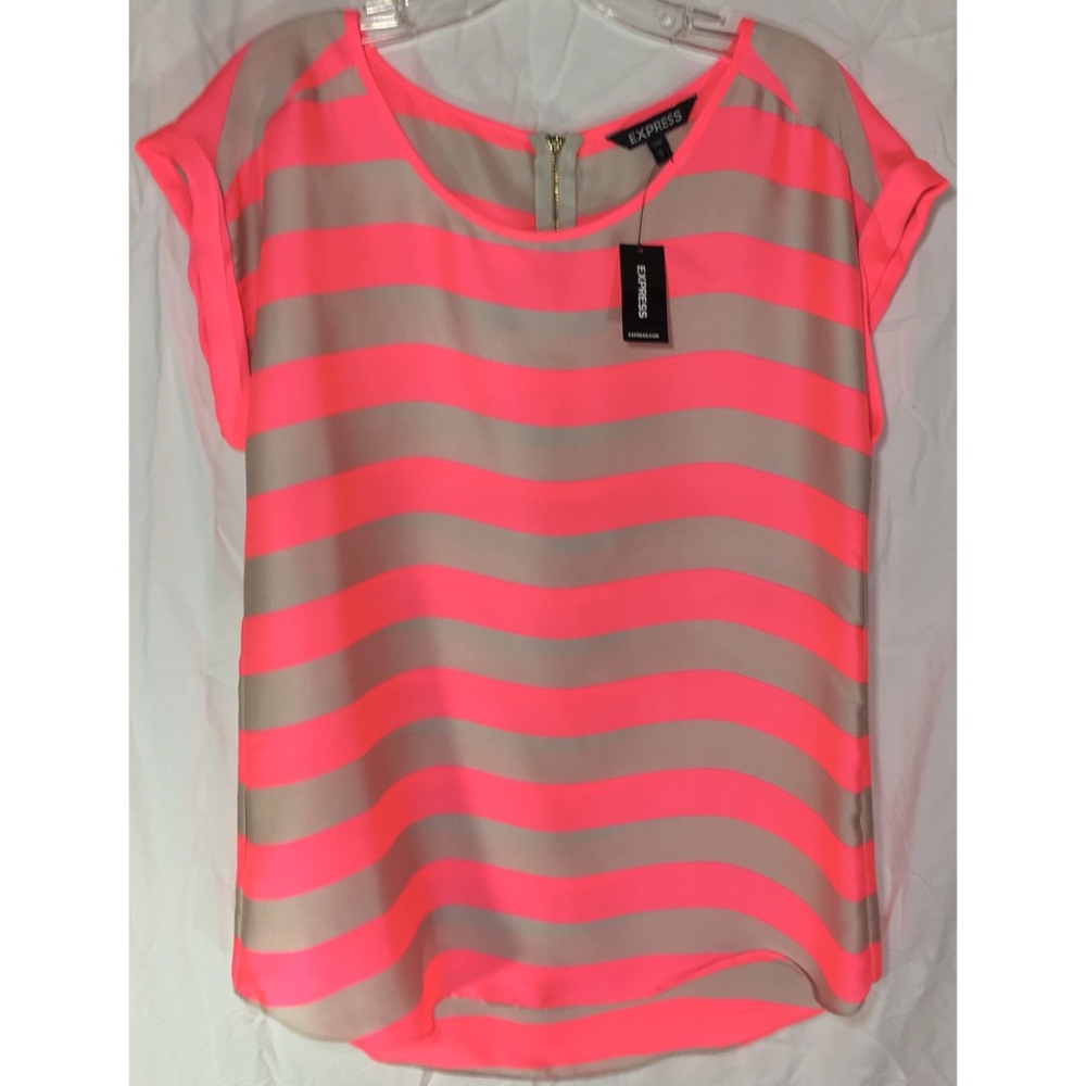 NWT Neon Pink & Beige Top Blouse EXPRESS Size M